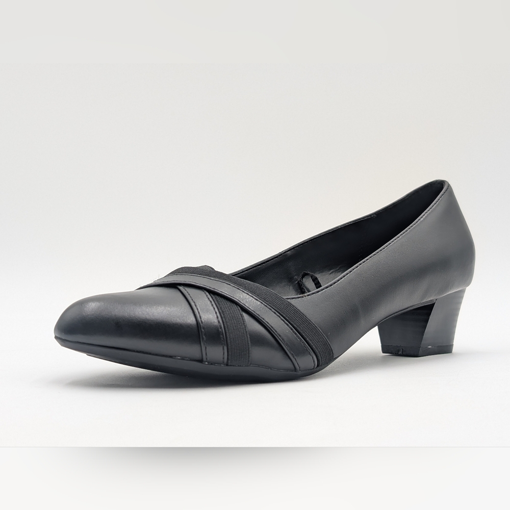 NWT Andrew Geller Olena 8.5W Block Heel Black Criss-Cross Vamp Cushioned Sole - Picture 6 of 17
